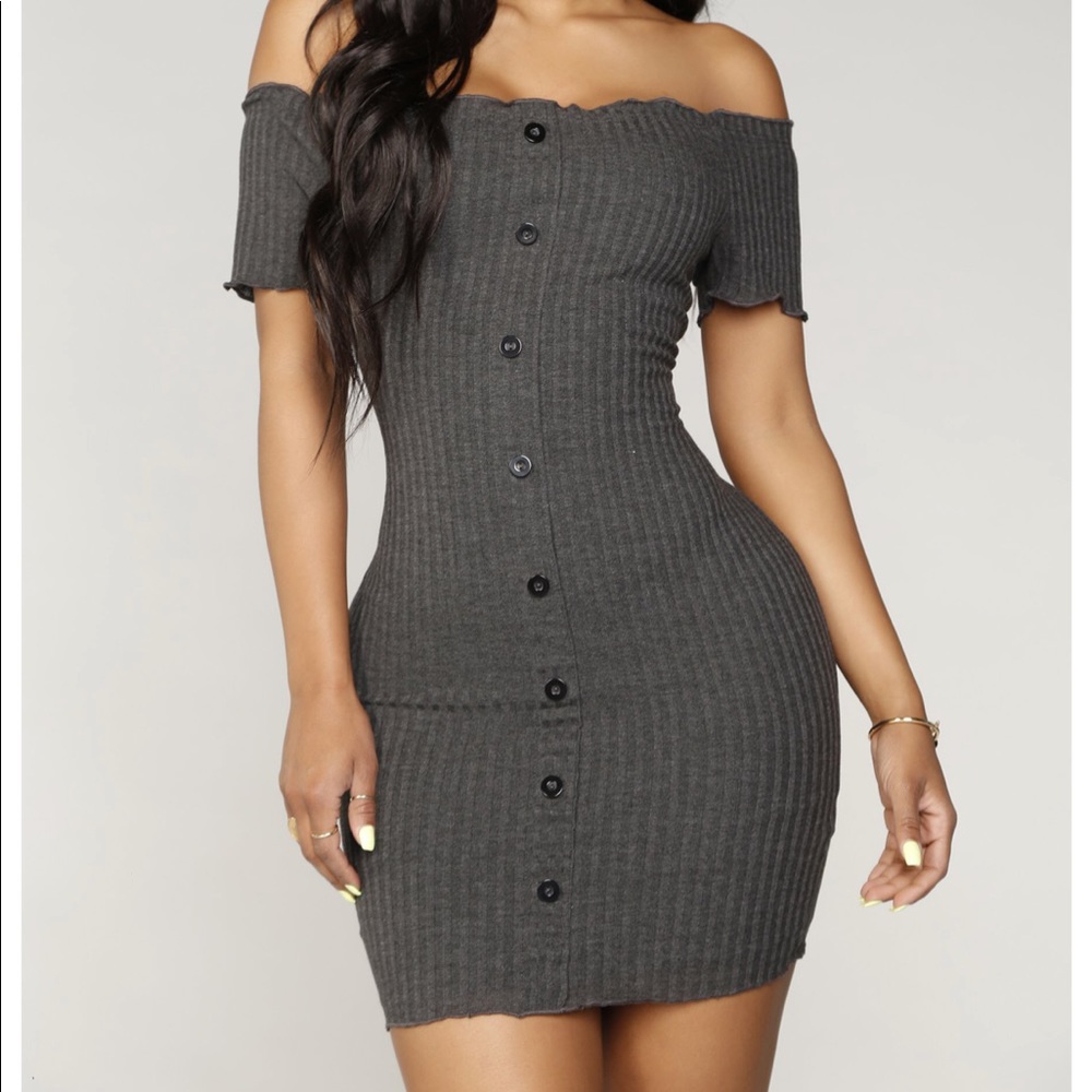 FashionNova charcoal off shoulder sweater dress